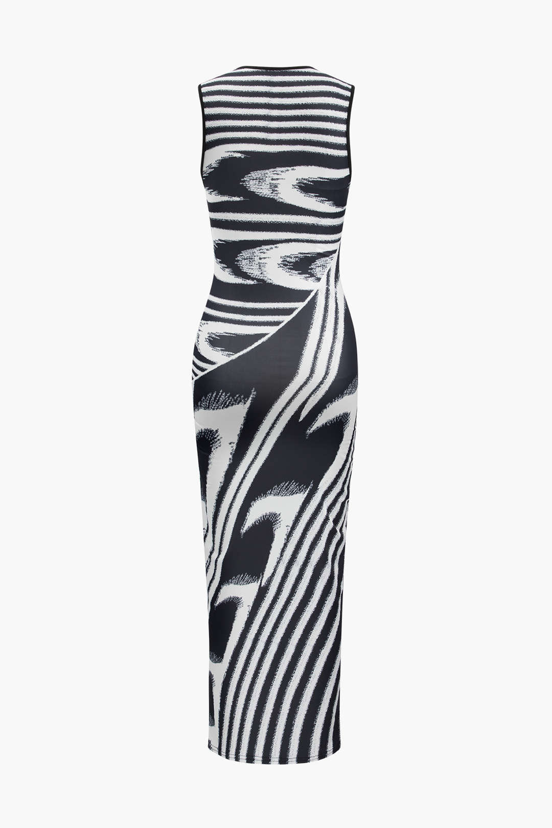 Abstract Print Sleeveless Round-Neck Midi Dress in Y2K Aesthetic for Trendy Outfits Abstract Print Sleeveless Round-Neck Midi Dress in Y2K Aesthetic for Trendy Outfits