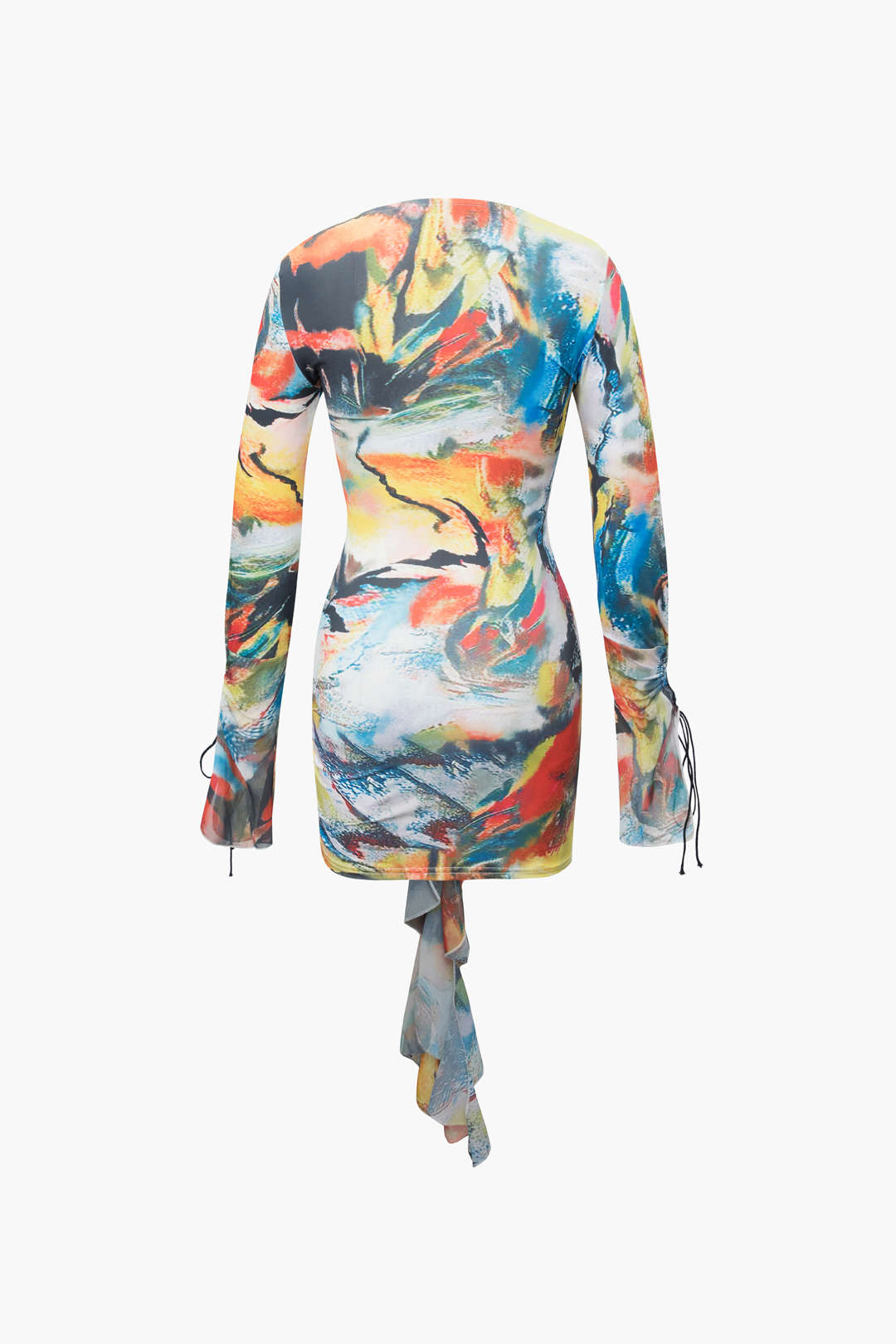 Abstract Print V-neck Tie Front Ruffle Mini Dress - Y2K Aesthetic Cute Summer Outfit Abstract Print V-neck Tie Front Ruffle Mini Dress - Y2K Aesthetic Cute Summer Outfit