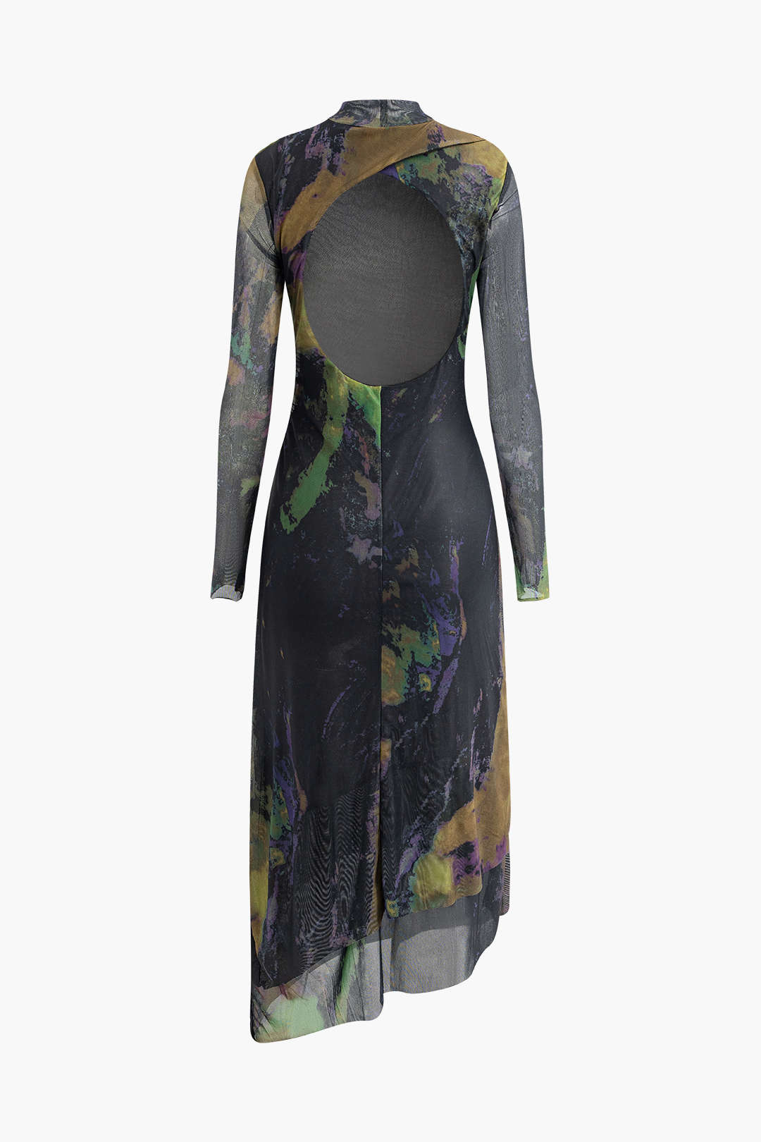 Abstract Print Y2K Aesthetic Cut Out Asymmetrical Hem Mesh Maxi Dress for Trendy Looks Abstract Print Y2K Aesthetic Cut Out Asymmetrical Hem Mesh Maxi Dress for Trendy Looks