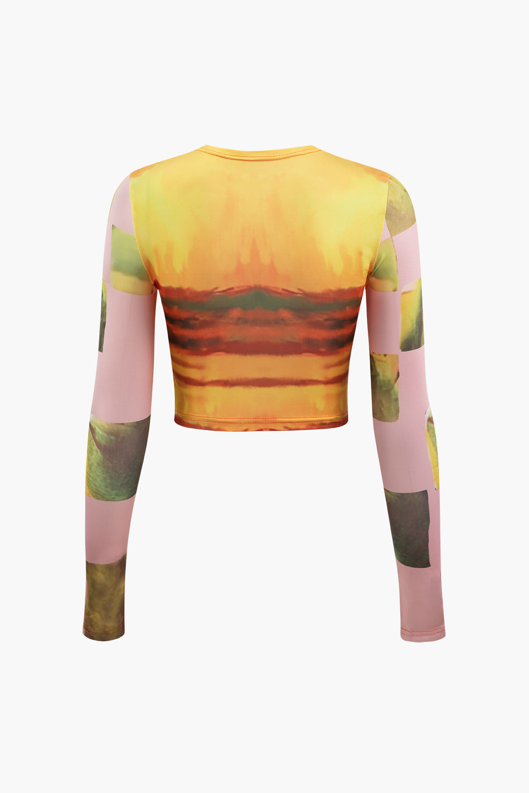 Abstract Print Y2K Aesthetic Long Sleeve Crop Top for Trendy Outfits Abstract Print Y2K Aesthetic Long Sleeve Crop Top for Trendy Outfits