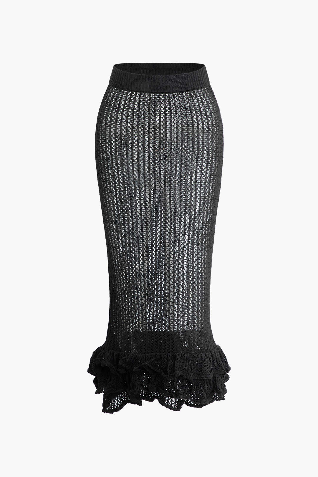 Adjustable Strap Open Knit Cami Top & Ruffle Hem Midi Skirt Set for Y2K Aesthetic Outfits Adjustable Strap Open Knit Cami Top & Ruffle Hem Midi Skirt Set for Y2K Aesthetic Outfits