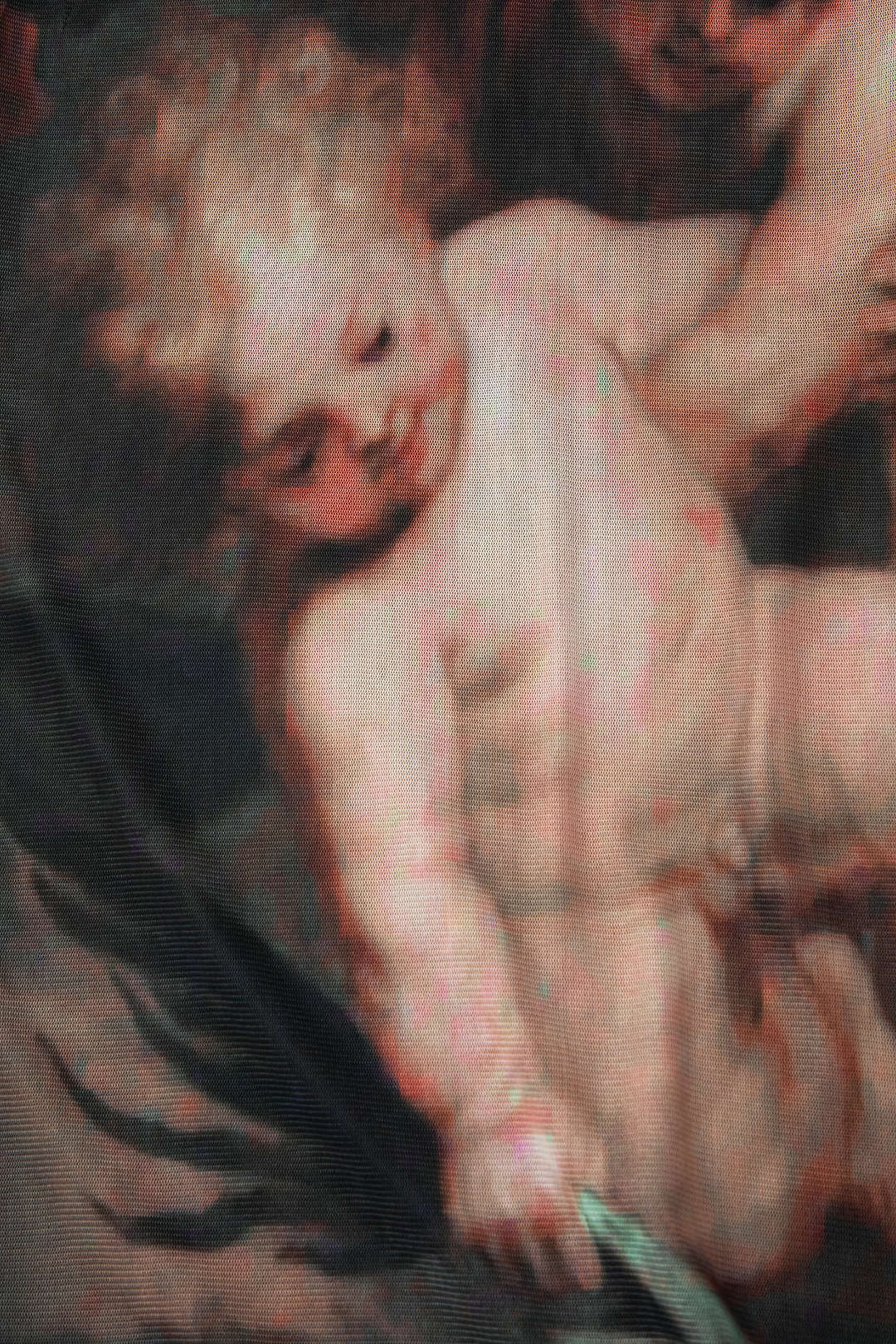 Angel Print Mesh Midi Dress with Round Neck and Long Sleeves for Y2K Aesthetic Style Angel Print Mesh Midi Dress with Round Neck and Long Sleeves for Y2K Aesthetic Style