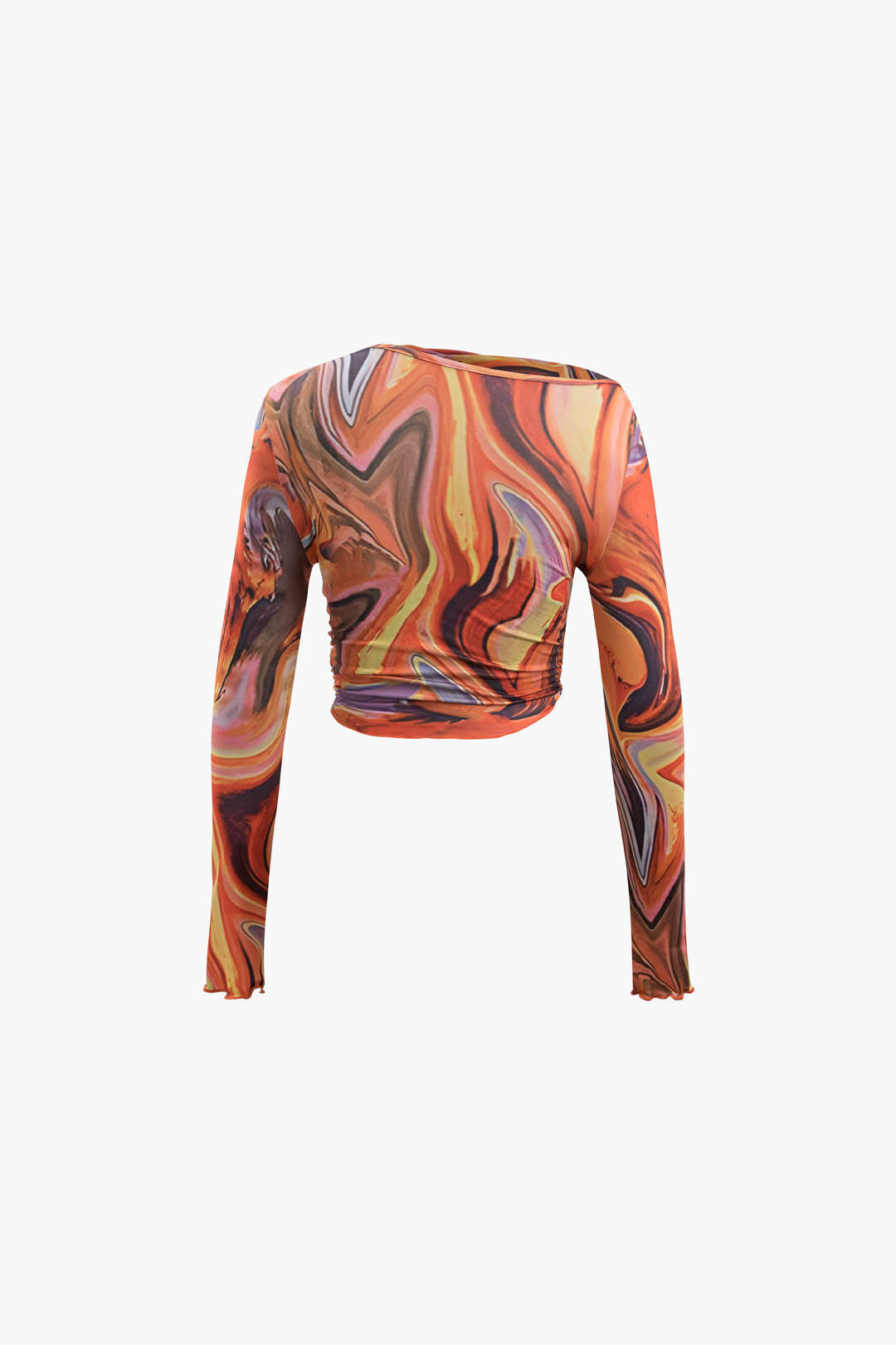 Asymmetric Abstract Print Long Sleeve Crop Top & Midi Skirt Set for Y2K Aesthetic Outfits Asymmetric Abstract Print Long Sleeve Crop Top & Midi Skirt Set for Y2K Aesthetic Outfits