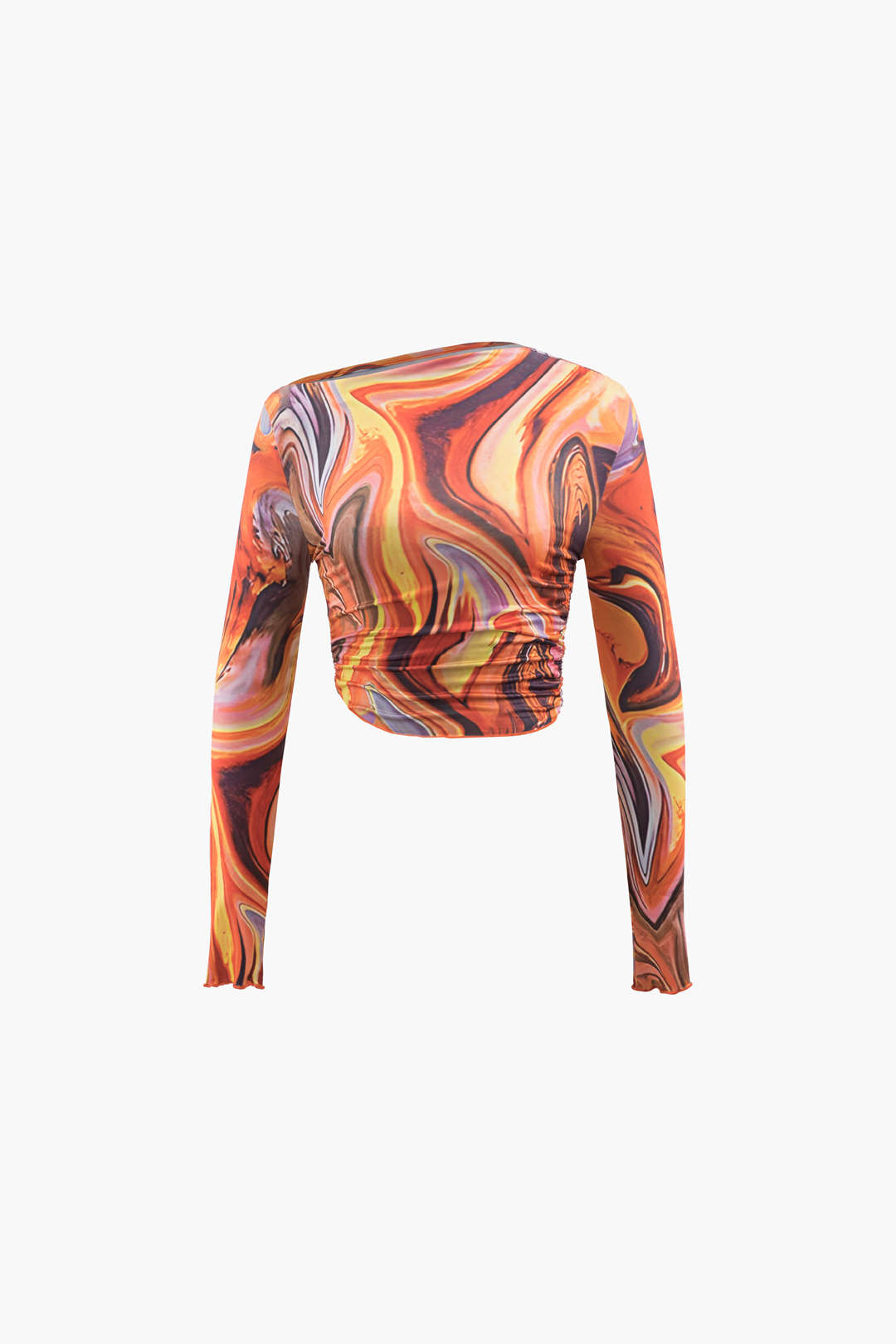 Asymmetric Abstract Print Long Sleeve Crop Top & Midi Skirt Set for Y2K Aesthetic Outfits Asymmetric Abstract Print Long Sleeve Crop Top & Midi Skirt Set for Y2K Aesthetic Outfits