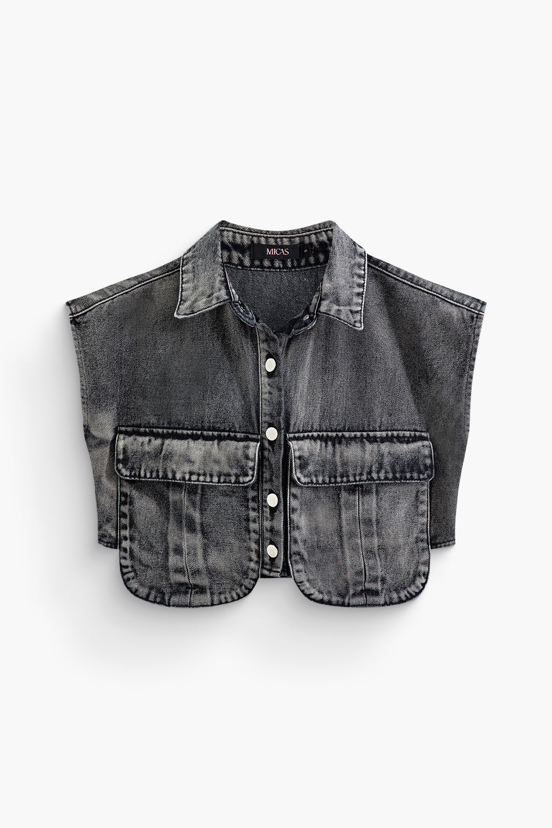 Asymmetric Button-Up Flap Pocket Crop Denim Vest for Y2K Aesthetic Outfits Asymmetric Button-Up Flap Pocket Crop Denim Vest for Y2K Aesthetic Outfits