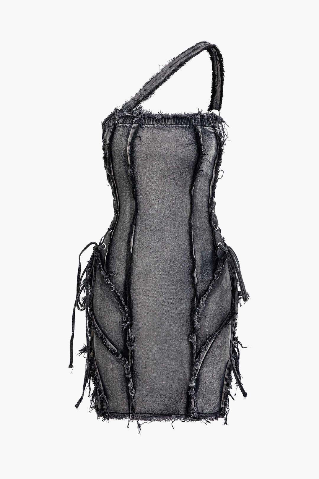 Asymmetric Frayed Denim Mini Dress - Y2K Aesthetic Grunge Style for Trendy Outfits Asymmetric Frayed Denim Mini Dress - Y2K Aesthetic Grunge Style for Trendy Outfits