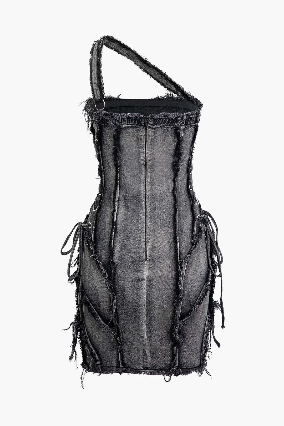 Asymmetric Frayed Denim Mini Dress - Y2K Aesthetic Grunge Style for Trendy Outfits Asymmetric Frayed Denim Mini Dress - Y2K Aesthetic Grunge Style for Trendy Outfits