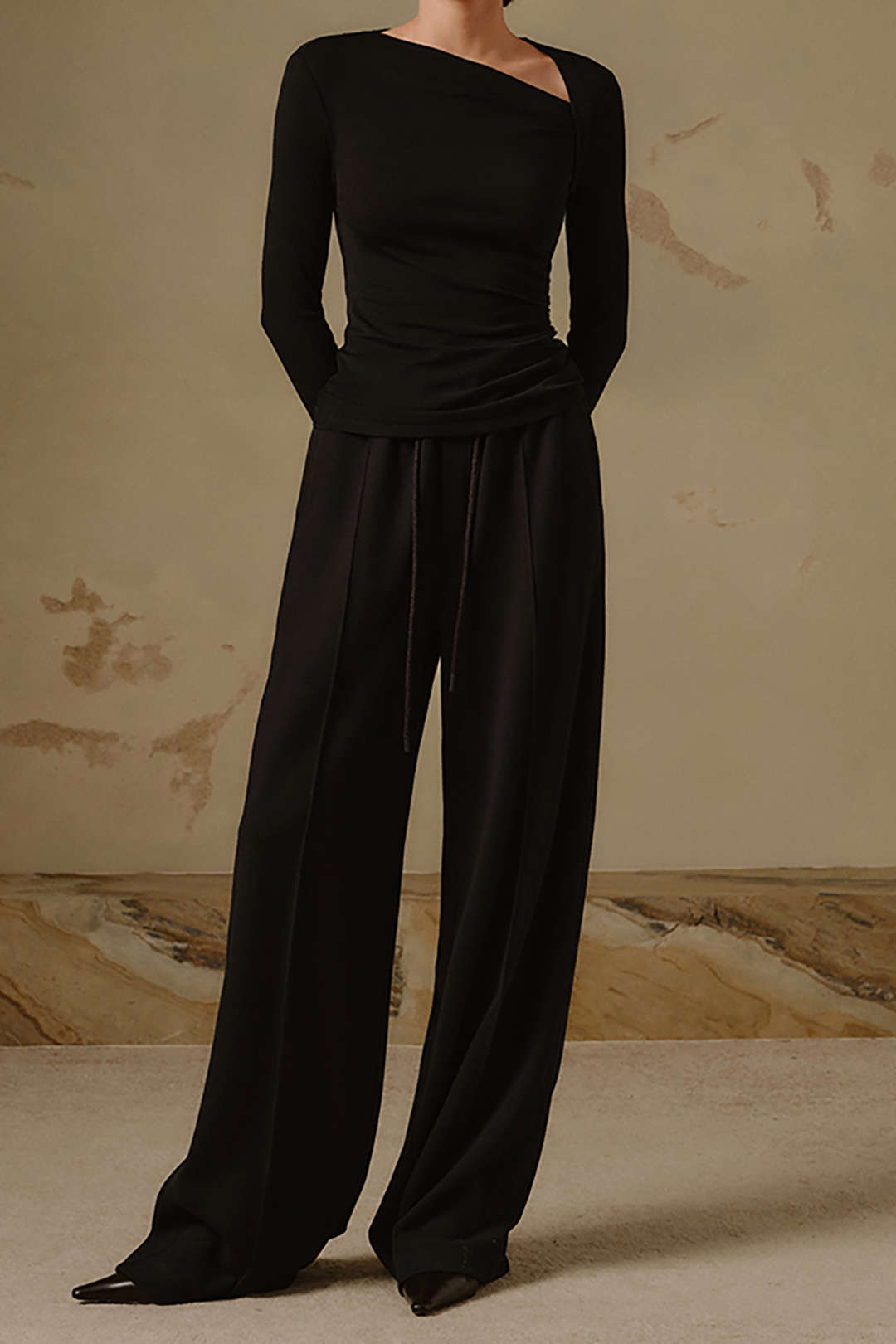 Asymmetric Neckline Long Sleeve Top - Y2K Fashion Cute Aesthetic Shirt for Trendy Outfits Asymmetric Neckline Long Sleeve Top - Y2K Fashion Cute Aesthetic Shirt for Trendy Outfits