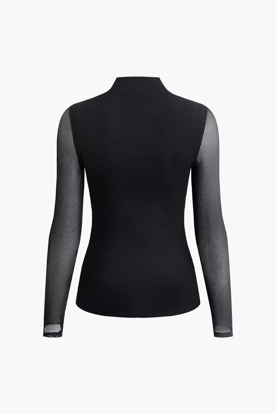 Asymmetric Patchwork Mesh Mock Neck Long Sleeve Top for Y2K Aesthetic Outfits Asymmetric Patchwork Mesh Mock Neck Long Sleeve Top for Y2K Aesthetic Outfits