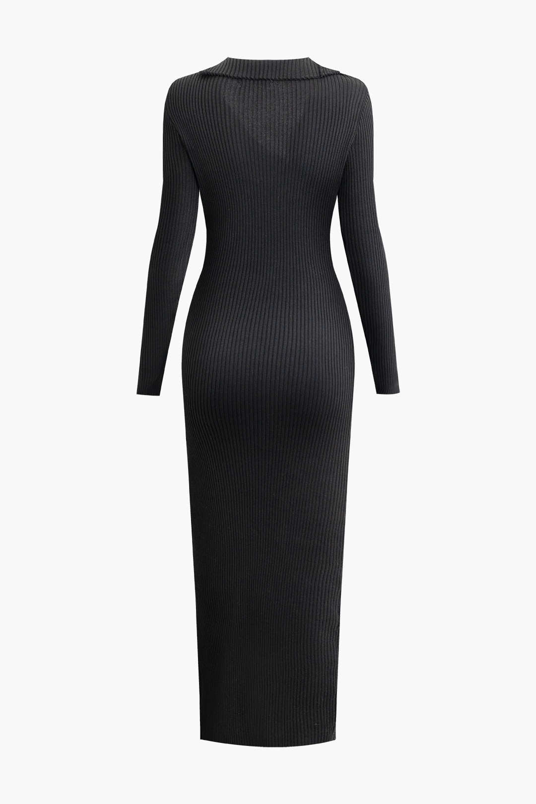 Asymmetric Rib Knit Button Long Sleeve Midi Dress in Y2K Aesthetic Style Asymmetric Rib Knit Button Long Sleeve Midi Dress in Y2K Aesthetic Style