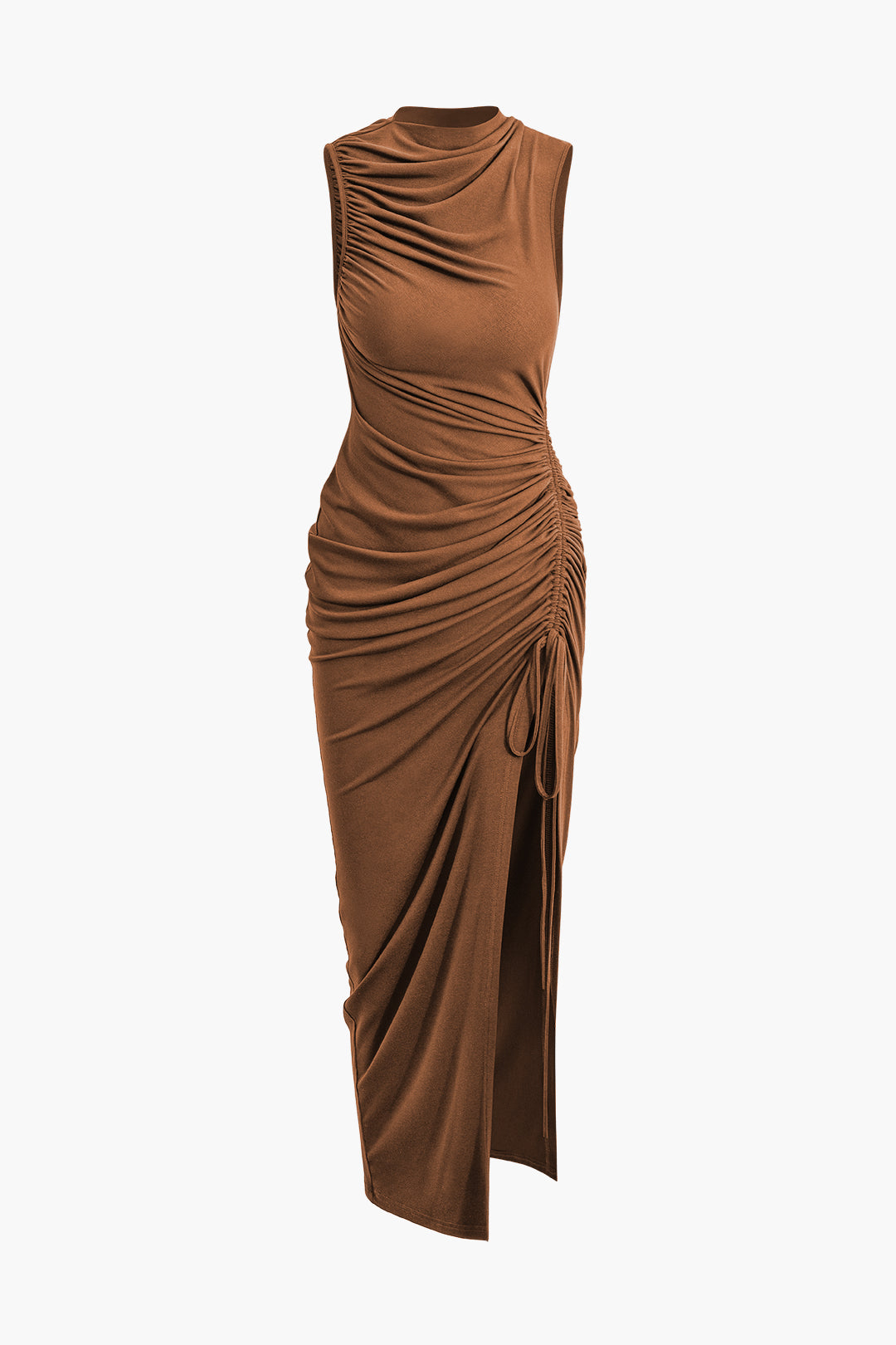 Asymmetric Ruched Drawstring Slit Sleeveless Maxi Dress in Y2K Aesthetic Style Asymmetric Ruched Drawstring Slit Sleeveless Maxi Dress in Y2K Aesthetic Style