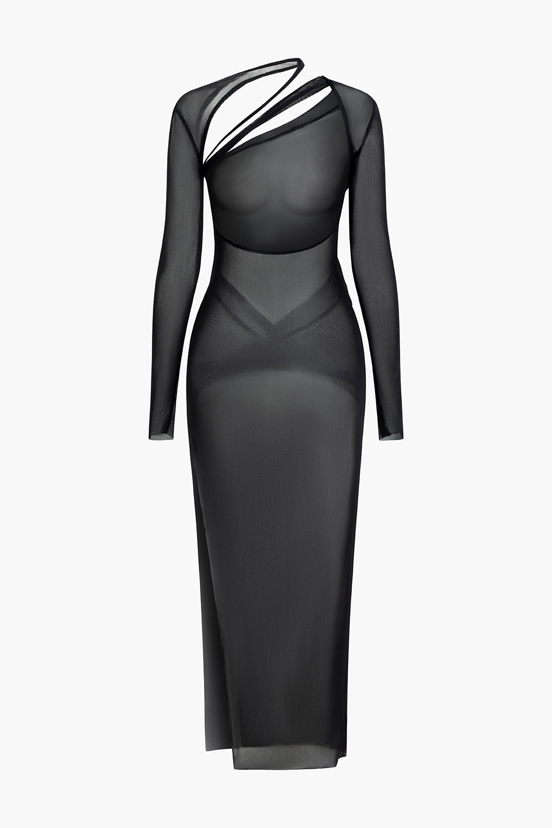 Asymmetric Sheer Mesh Slit Maxi Dress for Y2K Fashion and Coquette Aesthetic Styles Asymmetric Sheer Mesh Slit Maxi Dress for Y2K Fashion and Coquette Aesthetic Styles