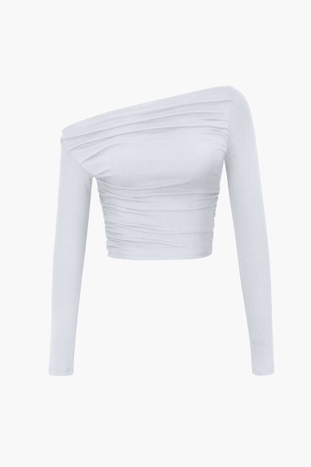 Asymmetric Shoulder Ruched Long Sleeve Top - Y2K Fashion Cute Top for Aesthetic Outfits Asymmetric Shoulder Ruched Long Sleeve Top - Y2K Fashion Cute Top for Aesthetic Outfits