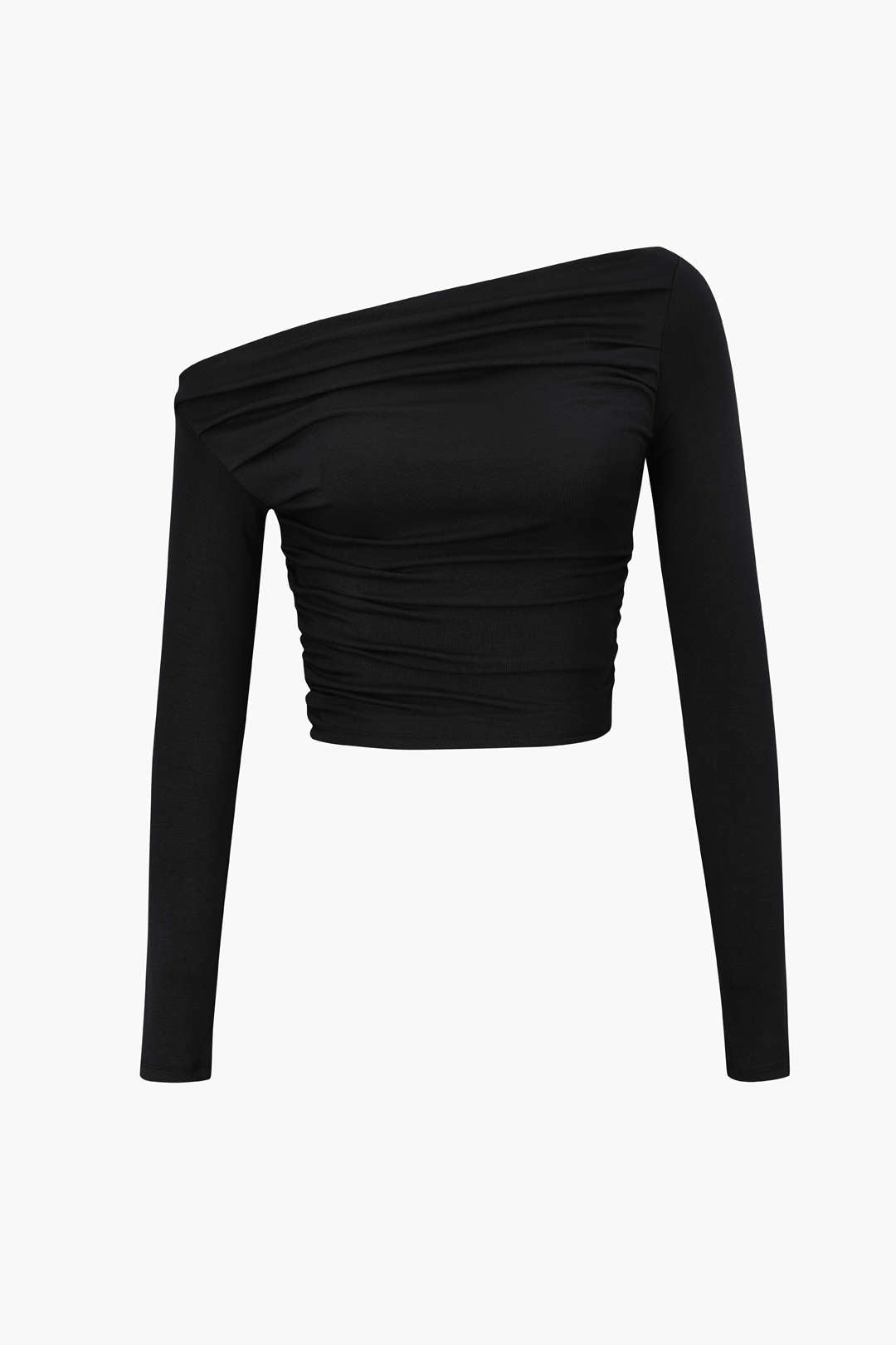 Asymmetric Shoulder Ruched Long Sleeve Top - Y2K Fashion Cute Top for Aesthetic Outfits Asymmetric Shoulder Ruched Long Sleeve Top - Y2K Fashion Cute Top for Aesthetic Outfits