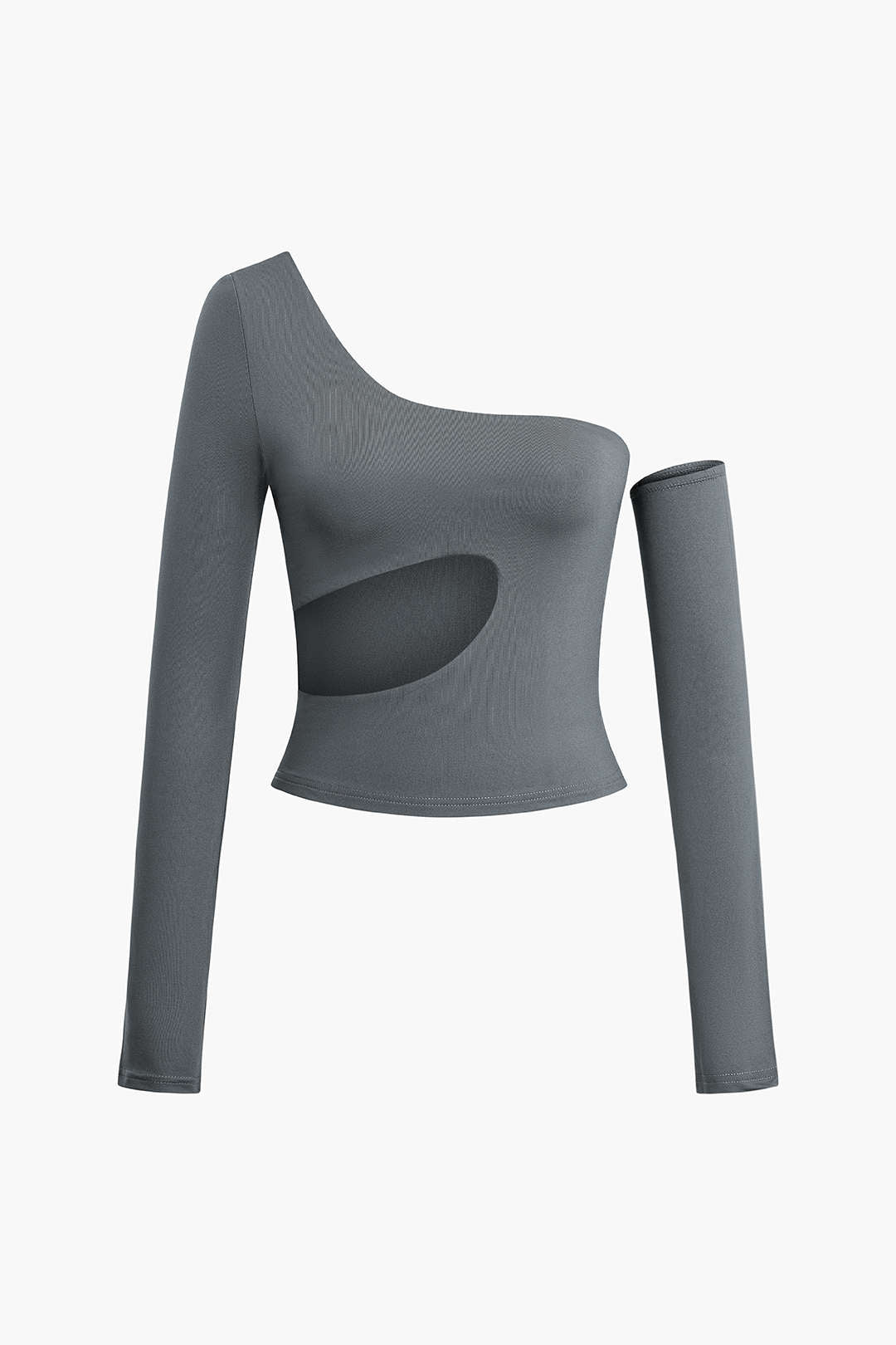 Asymmetrical Cut Out Long Sleeve Crop Top in Y2K Style for Trendy Aesthetic Outfits Asymmetrical Cut Out Long Sleeve Crop Top in Y2K Style for Trendy Aesthetic Outfits