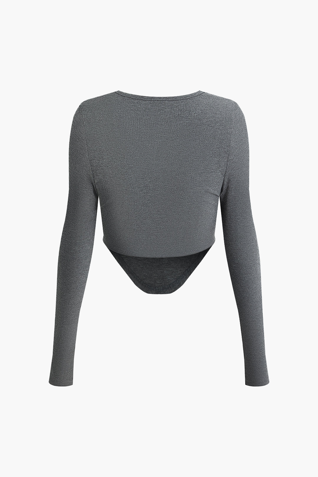 Asymmetrical Cut Out V-Hem Long Sleeve Top in Y2K Fashion for Trendy Aesthetic Outfits Asymmetrical Cut Out V-Hem Long Sleeve Top in Y2K Fashion for Trendy Aesthetic Outfits