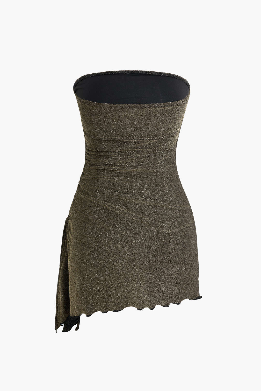 Asymmetrical Glitter Ruched Strapless Mini Dress for Y2K Aesthetic and Coquette Style Asymmetrical Glitter Ruched Strapless Mini Dress for Y2K Aesthetic and Coquette Style