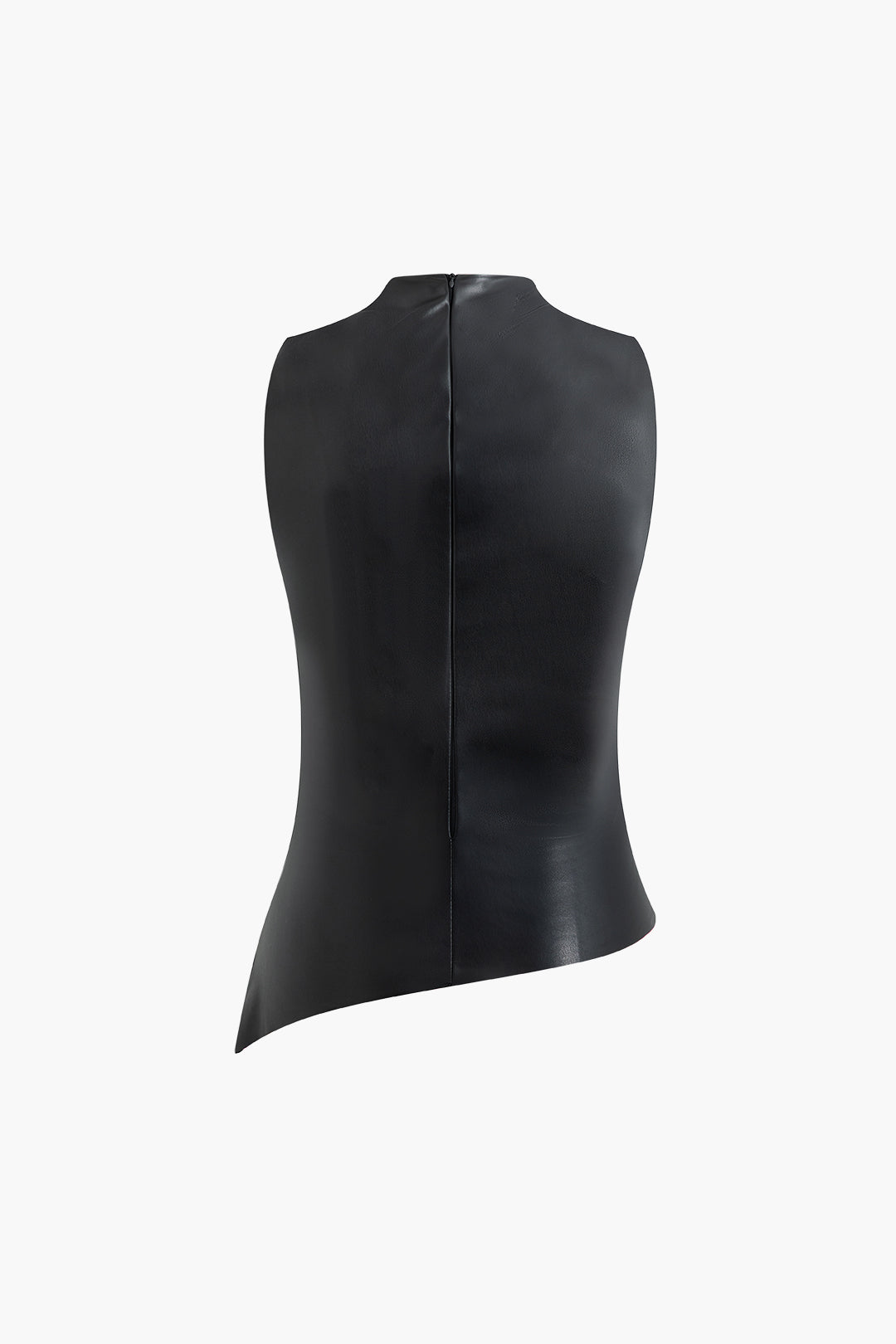 Asymmetrical Hem Faux Leather Ruched Sleeveless Top for Y2K Fashion Aesthetic Outfits Asymmetrical Hem Faux Leather Ruched Sleeveless Top for Y2K Fashion Aesthetic Outfits