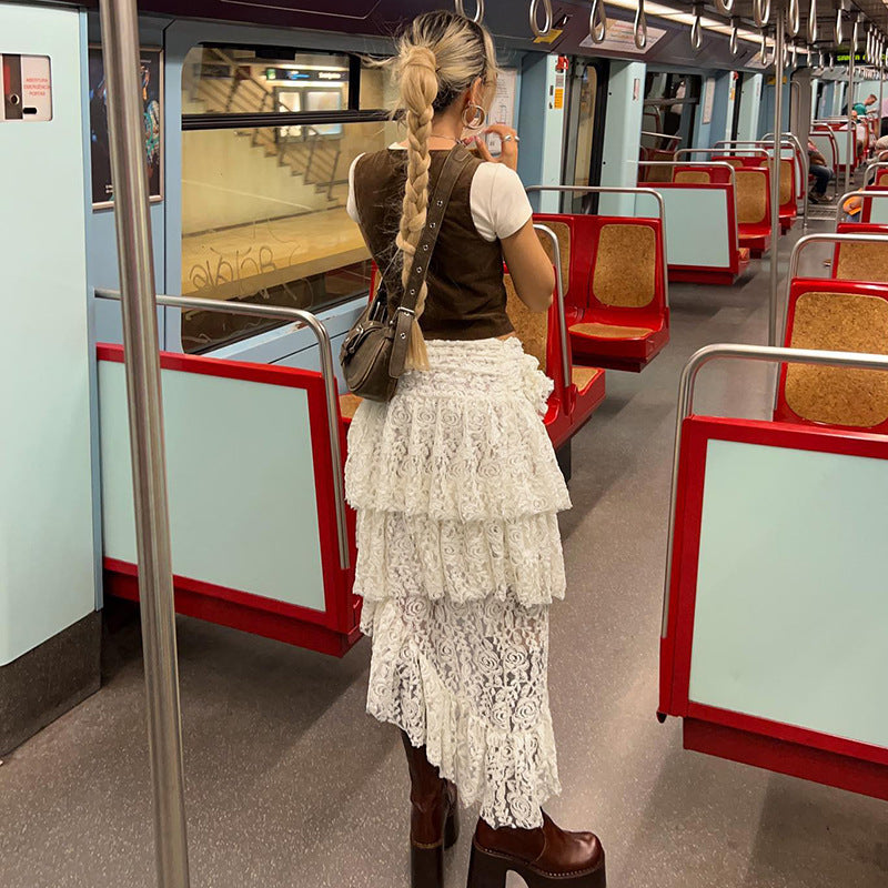 Asymmetrical Hem Lace Mini Skirt - Y2K Aesthetic Grunge Style for Trendy Outfits Asymmetrical Hem Lace Mini Skirt - Y2K Aesthetic Grunge Style for Trendy Outfits