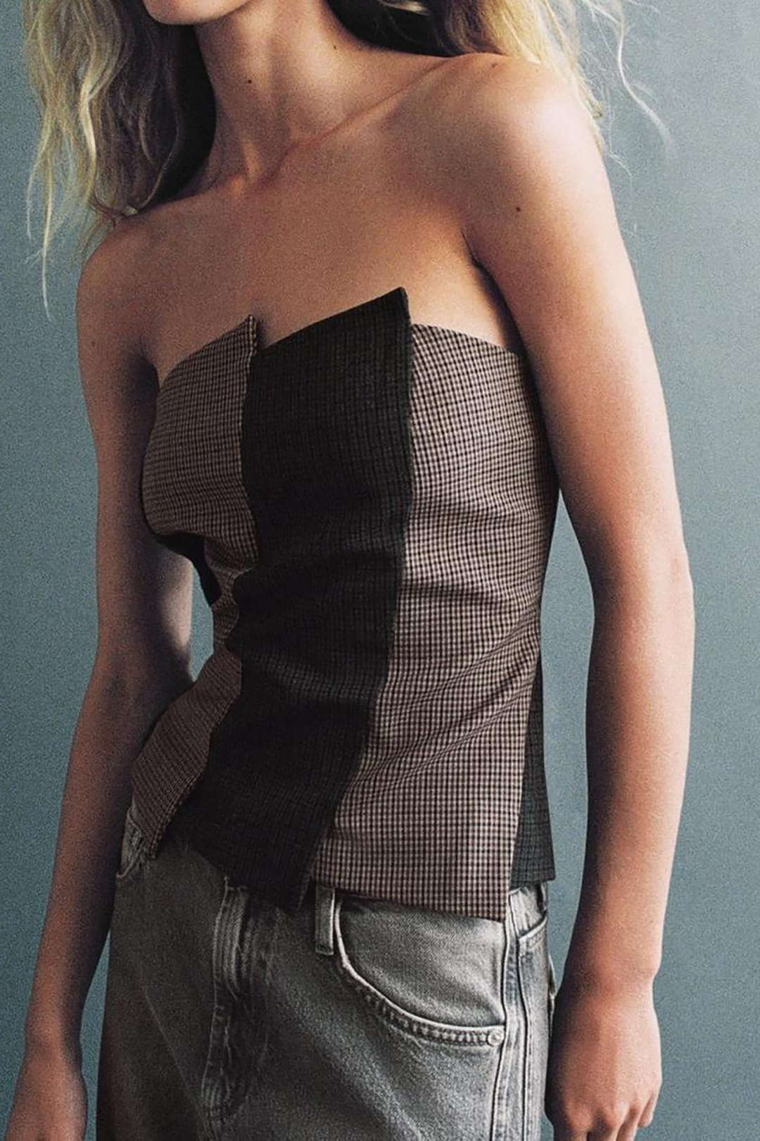 Asymmetrical Houndstooth Tube Top in Y2K Fashion - Trendy Patchwork Aesthetic Top Asymmetrical Houndstooth Tube Top in Y2K Fashion - Trendy Patchwork Aesthetic Top