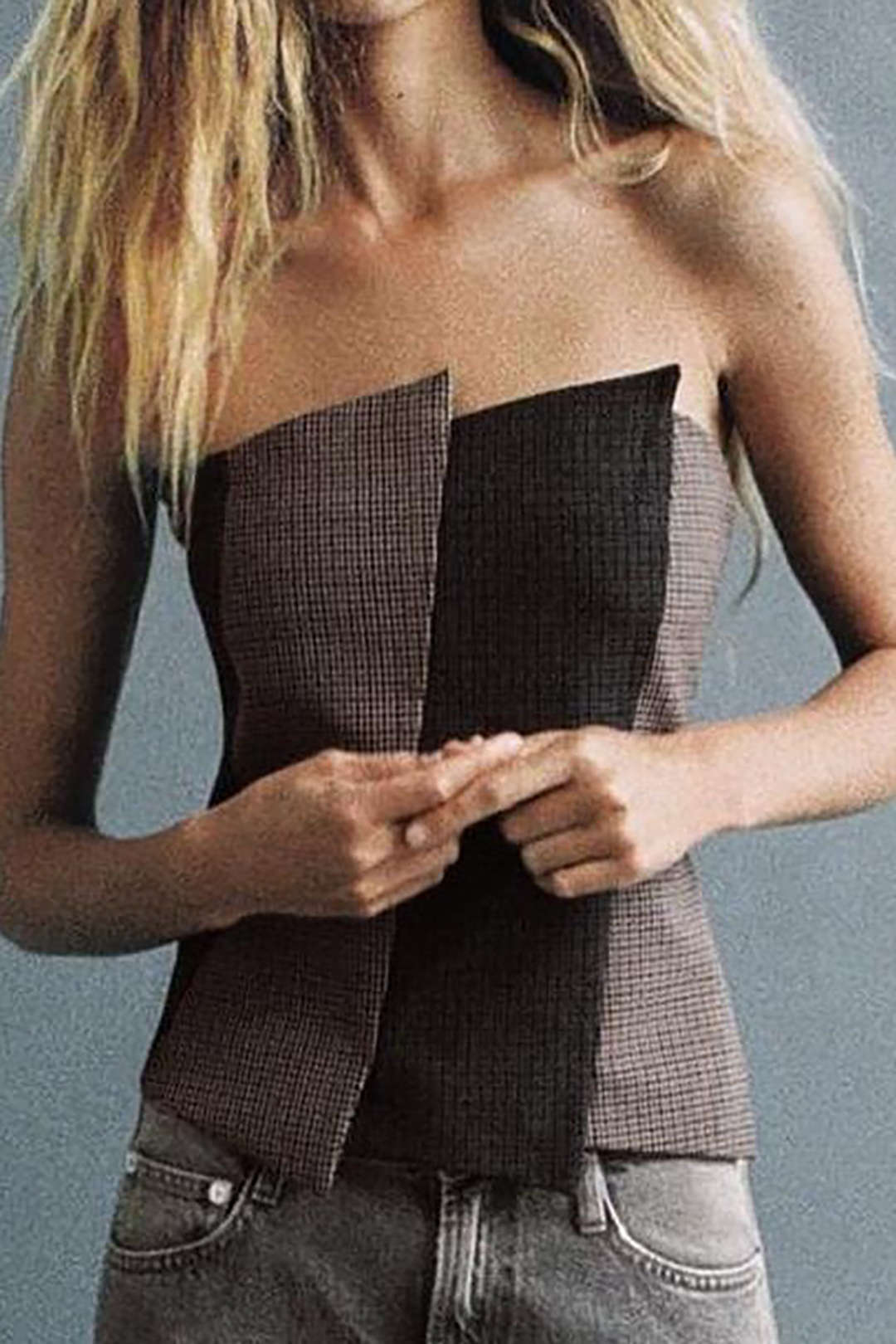 Asymmetrical Houndstooth Tube Top in Y2K Fashion - Trendy Patchwork Aesthetic Top Asymmetrical Houndstooth Tube Top in Y2K Fashion - Trendy Patchwork Aesthetic Top