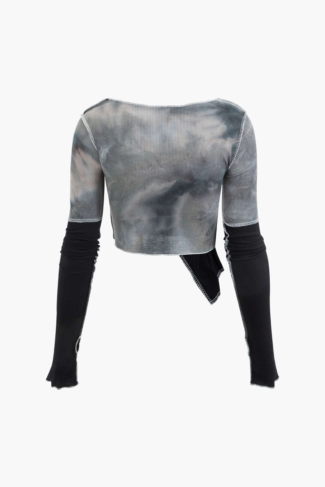 Asymmetrical Long Sleeve Tie-Dye Crop Top for Y2K Aesthetic and Coquette Style Asymmetrical Long Sleeve Tie-Dye Crop Top for Y2K Aesthetic and Coquette Style