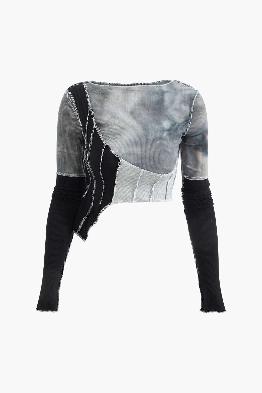 Asymmetrical Long Sleeve Tie-Dye Crop Top for Y2K Aesthetic and Coquette Style Asymmetrical Long Sleeve Tie-Dye Crop Top for Y2K Aesthetic and Coquette Style