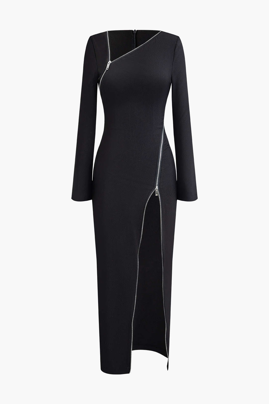 Asymmetrical Long Sleeve Zipper Slit Maxi Dress for Y2K Fashion and Coquette Aesthetic Asymmetrical Long Sleeve Zipper Slit Maxi Dress for Y2K Fashion and Coquette Aesthetic