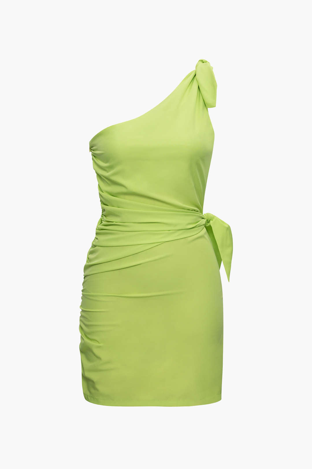 Asymmetrical One Shoulder Ruched Mini Dress with Knot Detail for Y2K Aesthetic Style Asymmetrical One Shoulder Ruched Mini Dress with Knot Detail for Y2K Aesthetic Style