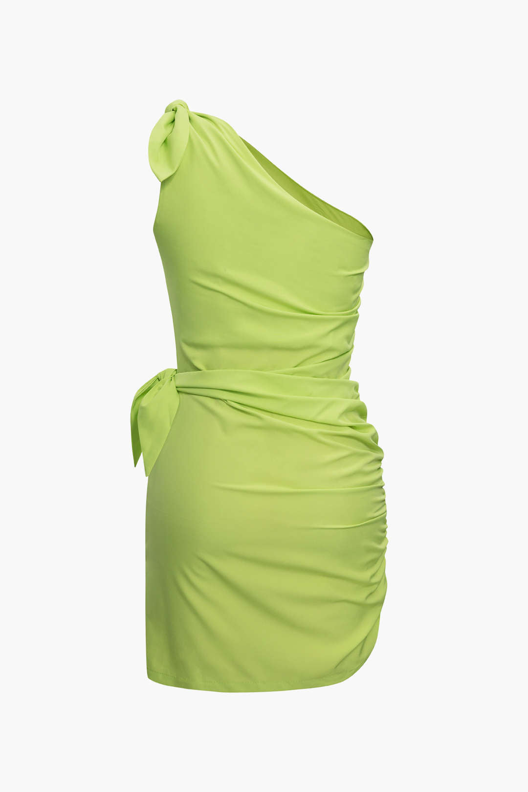 Asymmetrical One Shoulder Ruched Mini Dress with Knot Detail for Y2K Aesthetic Style Asymmetrical One Shoulder Ruched Mini Dress with Knot Detail for Y2K Aesthetic Style