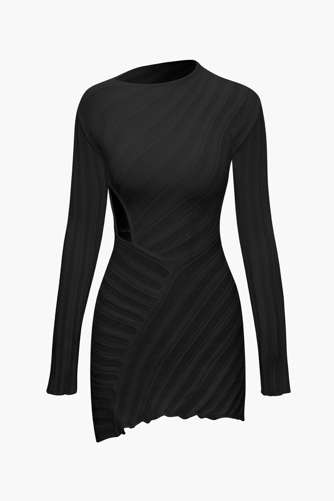 Asymmetrical Ripped Cut-Out Knit Mini Dress for Y2K Fashion and Grunge Aesthetic Lovers Asymmetrical Ripped Cut-Out Knit Mini Dress for Y2K Fashion and Grunge Aesthetic Lovers
