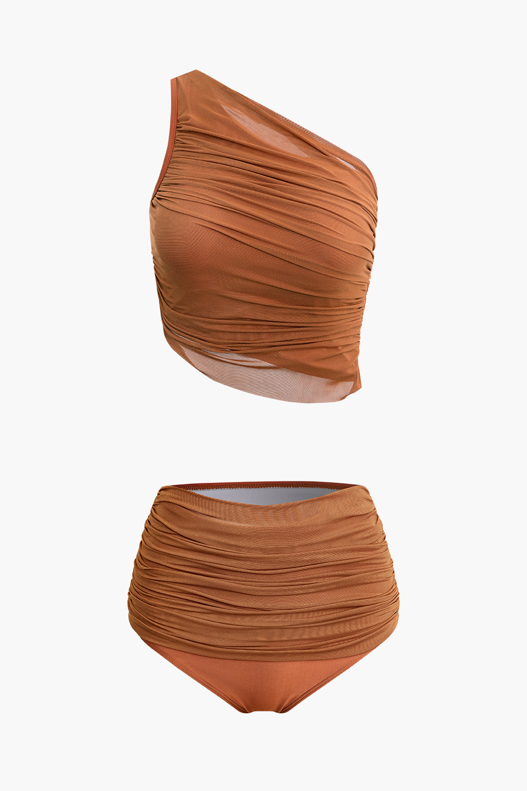 Asymmetrical Ruched Mesh Swimsuit in Y2K Style for Trendy Summer Aesthetic Outfits