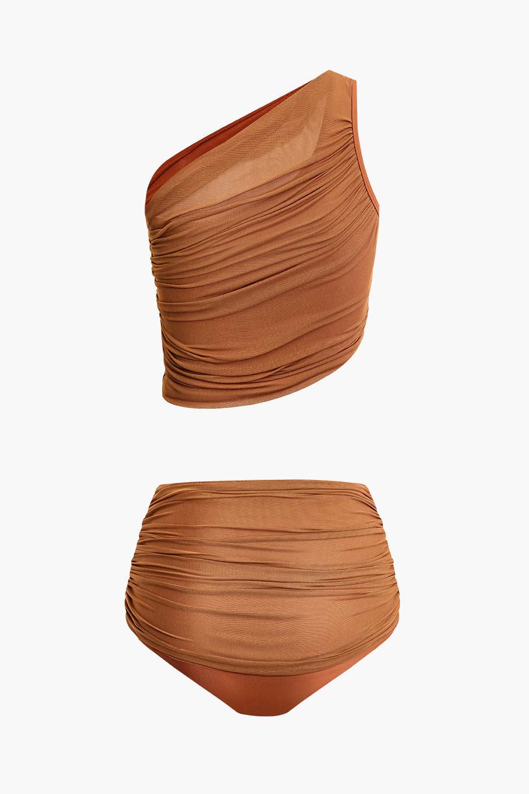 Asymmetrical Ruched Mesh Swimsuit in Y2K Style for Trendy Summer Aesthetic Outfits