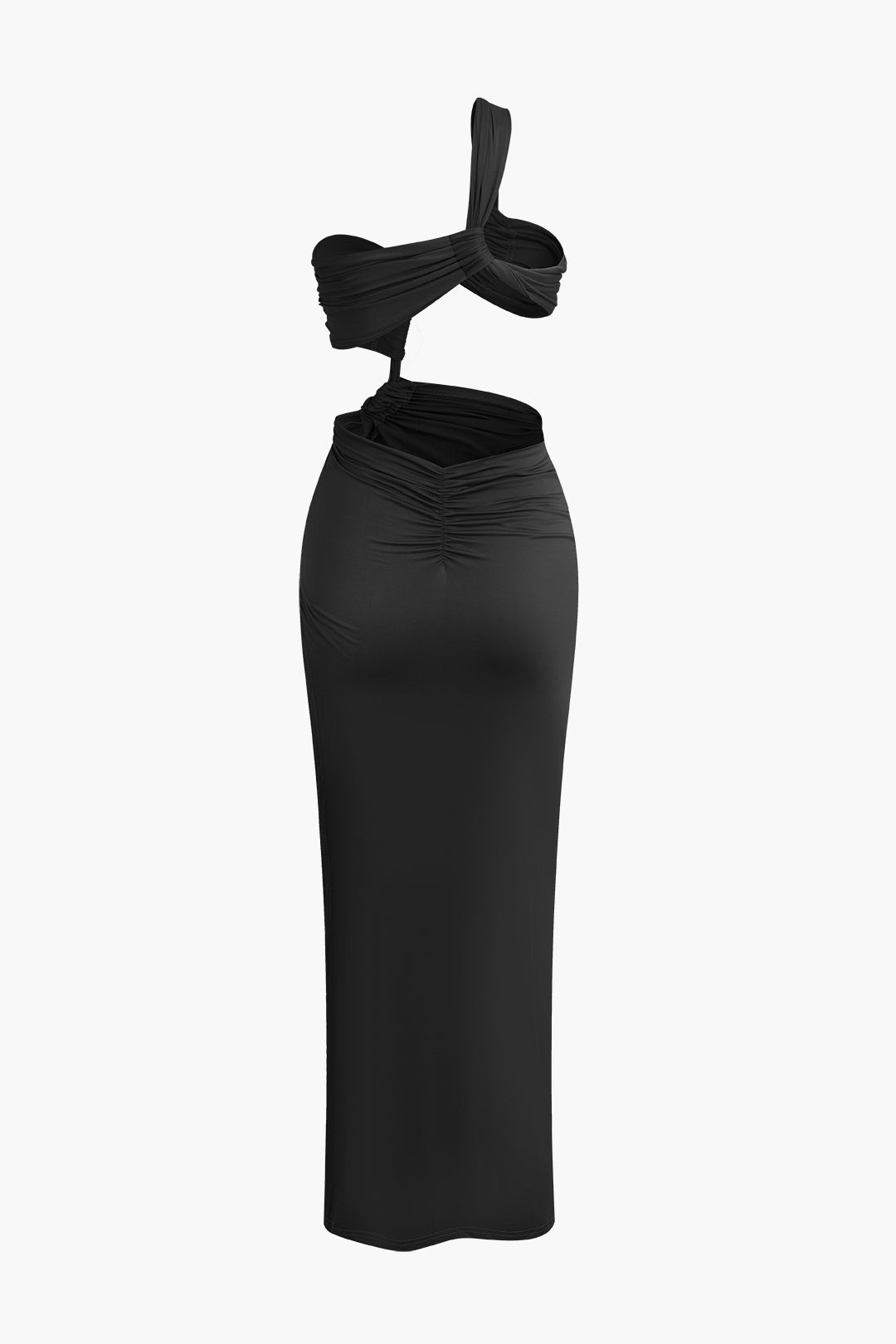 Asymmetrical Twist Ruched Slit One Shoulder Maxi Dress - Y2K Aesthetic Evening Wear Asymmetrical Twist Ruched Slit One Shoulder Maxi Dress - Y2K Aesthetic Evening Wear
