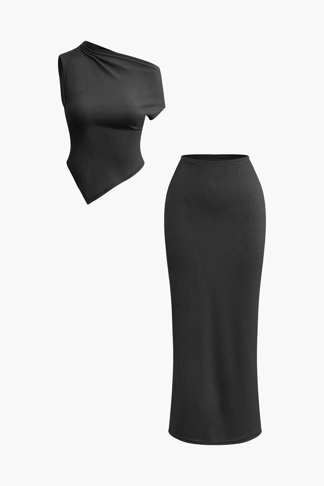 Asymmetrical Twist Top with High Waist Maxi Skirt Set for Y2K Fashion Lovers Asymmetrical Twist Top with High Waist Maxi Skirt Set for Y2K Fashion Lovers
