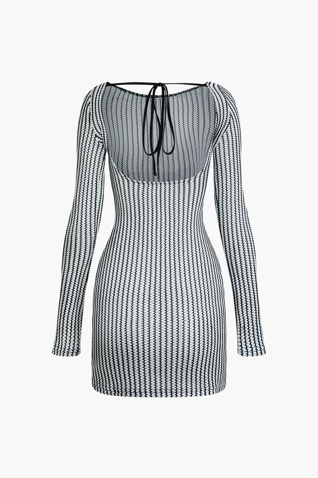 Backless Stripe Mini Dress with Long Sleeves - Y2K Fashion Essential for Aesthetic Outfits
