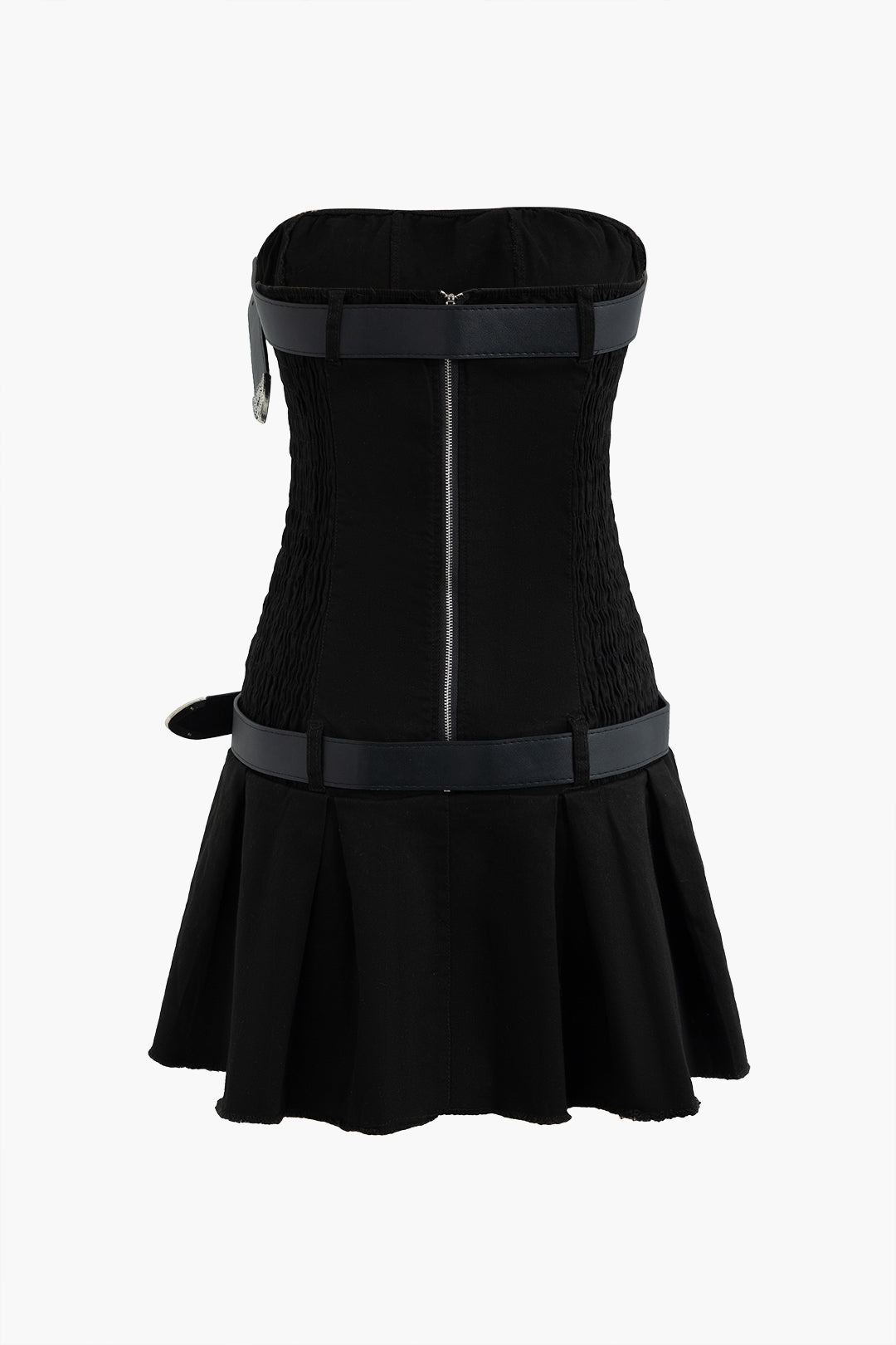 Belted Pleated Denim Strapless Mini Dress with Zipper Back for Y2K Aesthetic Style Belted Pleated Denim Strapless Mini Dress with Zipper Back for Y2K Aesthetic Style