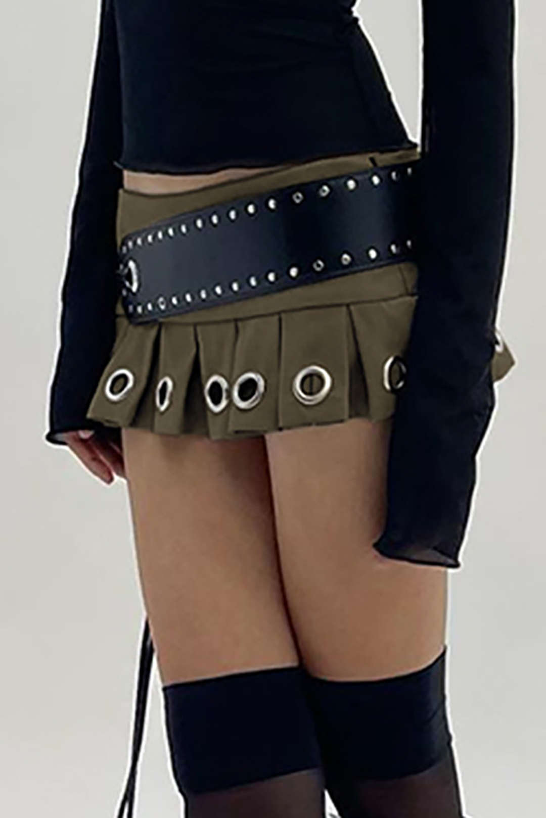 Belted Pleated Mini Skirt with Eyelet Detail for Y2K and Coquette Aesthetic Outfits Belted Pleated Mini Skirt with Eyelet Detail for Y2K and Coquette Aesthetic Outfits