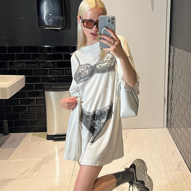 Bikini Print Round Neck Mini T-Shirt Dress - Y2K Aesthetic Cute Summer Outfit Bikini Print Round Neck Mini T-Shirt Dress - Y2K Aesthetic Cute Summer Outfit