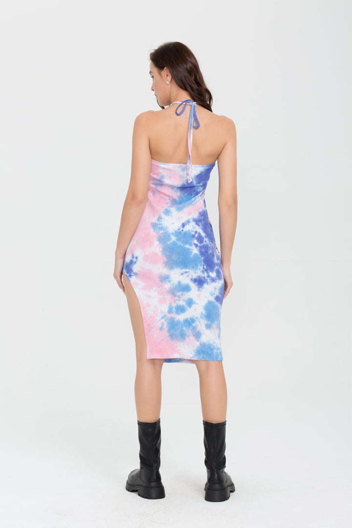 Blue Tie Dye Halter Neck Midi Dress - Y2K Aesthetic Summer Fashion for Trendy Outfits Blue Tie Dye Halter Neck Midi Dress - Y2K Aesthetic Summer Fashion for Trendy Outfits