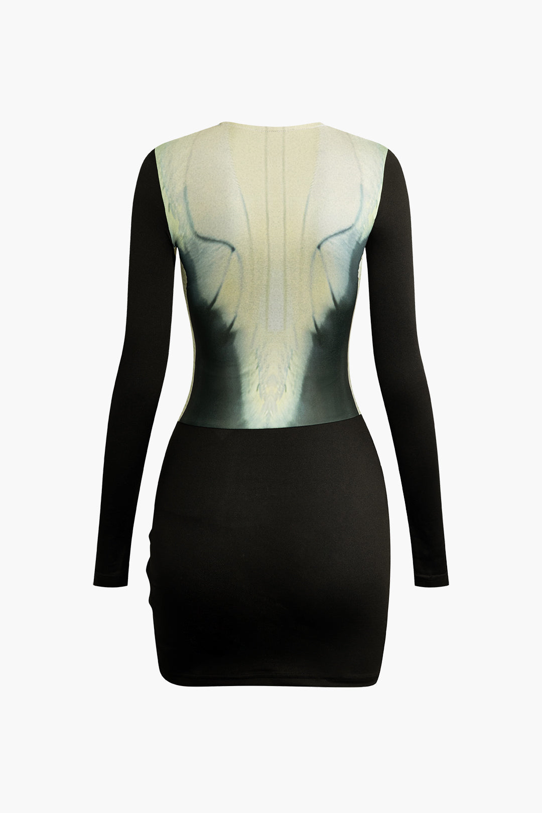 Body Print Ruched Mini Dress with Round Neck and Long Sleeves for Y2K Aesthetic Style Body Print Ruched Mini Dress with Round Neck and Long Sleeves for Y2K Aesthetic Style