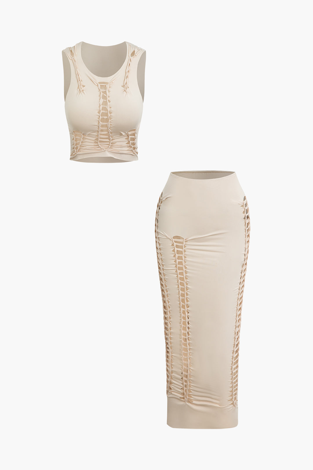 Braided Cut-Out Sleeveless Tank Top & Maxi Skirt Set for Y2K Aesthetic Outfits Braided Cut-Out Sleeveless Tank Top & Maxi Skirt Set for Y2K Aesthetic Outfits