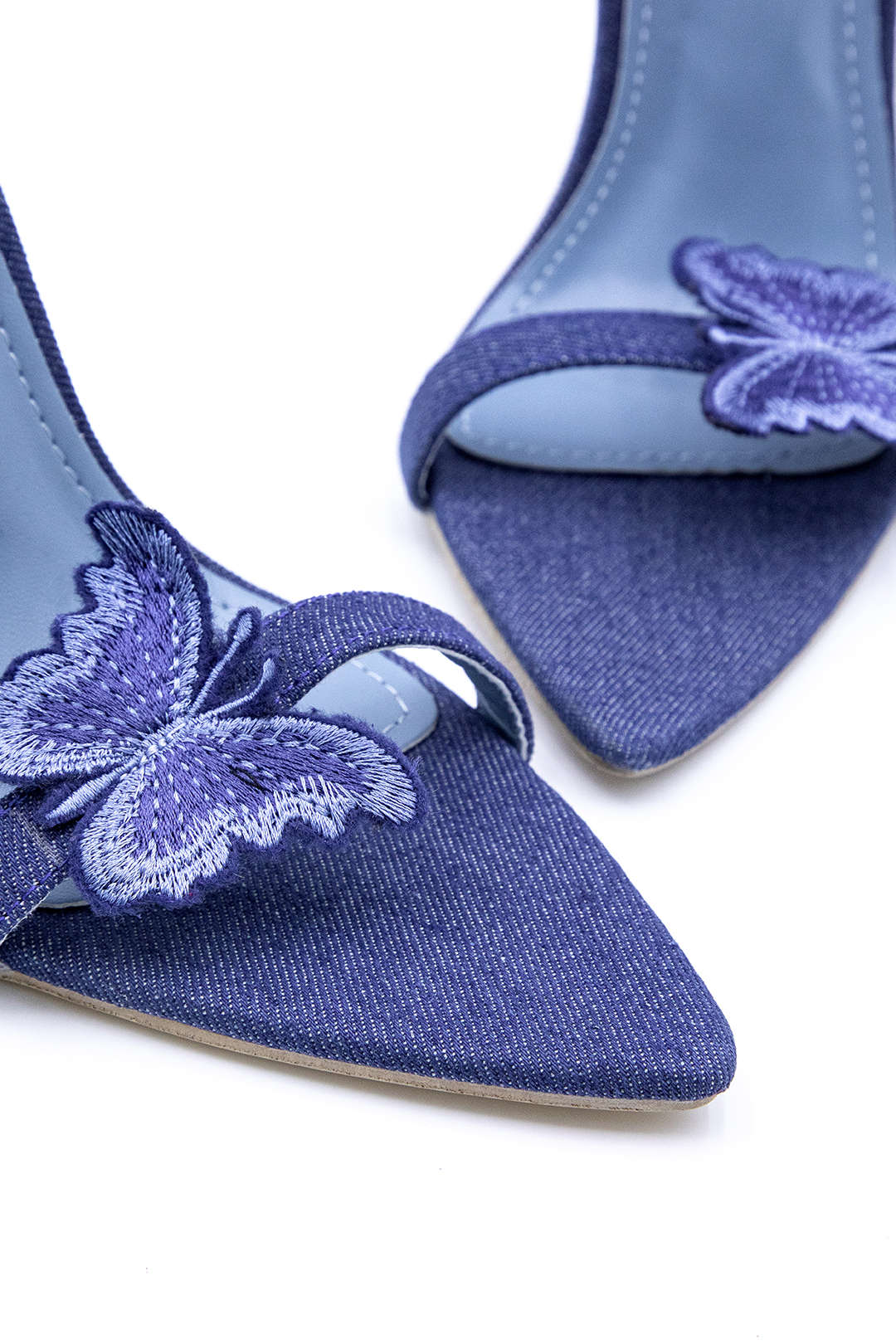 Butterfly Denim Pointed Toe High Heels - Y2K Aesthetic Footwear for Trendy Outfits Butterfly Denim Pointed Toe High Heels - Y2K Aesthetic Footwear for Trendy Outfits