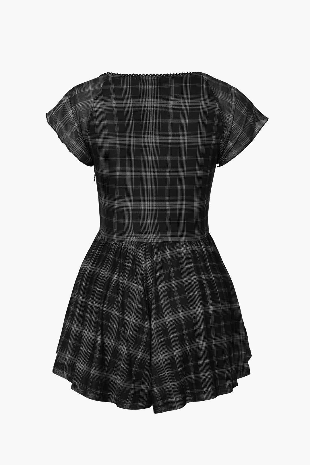 Checkered Vintage Playsuit with Square Neck and Flutter Sleeves for Y2K Aesthetic Checkered Vintage Playsuit with Square Neck and Flutter Sleeves for Y2K Aesthetic