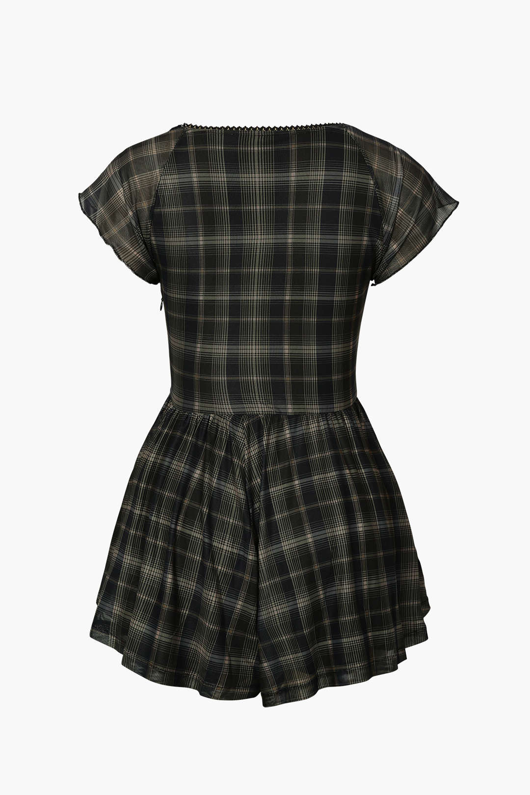 Checkered Vintage Playsuit with Square Neck and Flutter Sleeves for Y2K Aesthetic Checkered Vintage Playsuit with Square Neck and Flutter Sleeves for Y2K Aesthetic