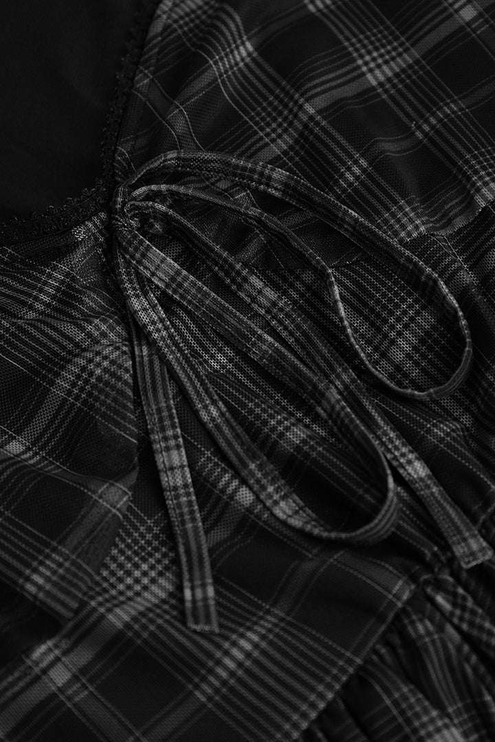 Checkered Vintage Playsuit with Square Neck and Flutter Sleeves for Y2K Aesthetic Checkered Vintage Playsuit with Square Neck and Flutter Sleeves for Y2K Aesthetic