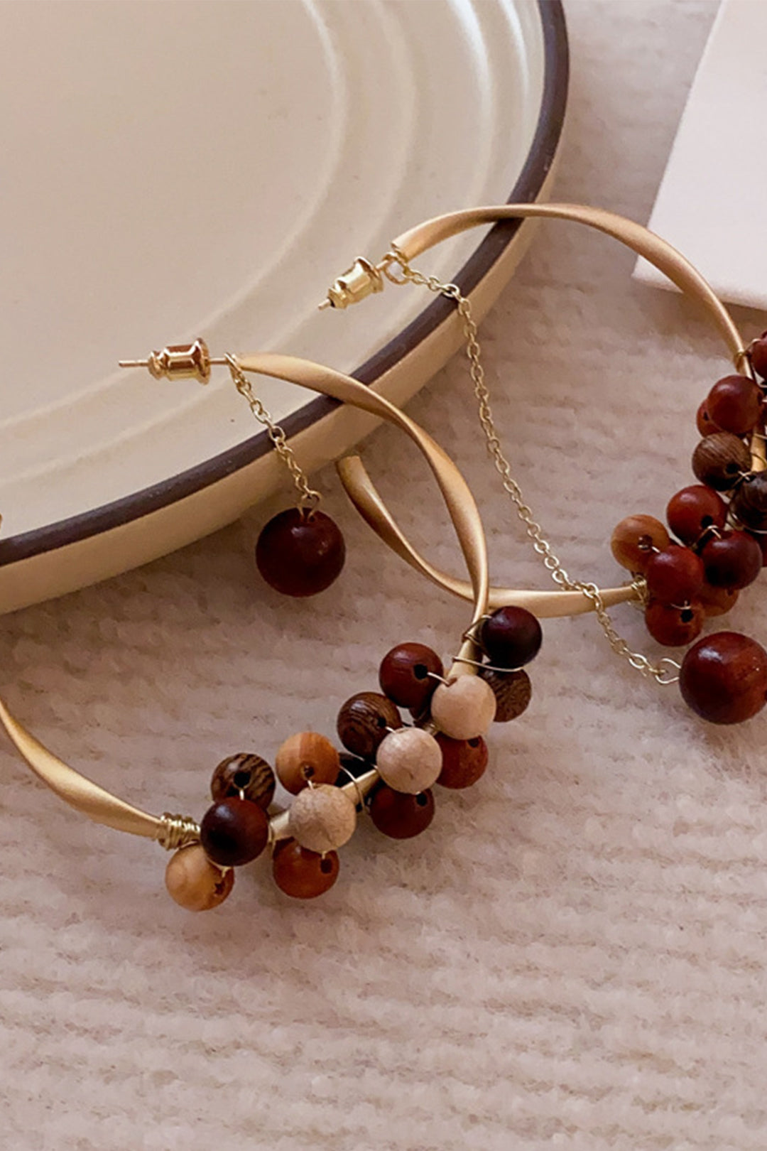 Chic Bead Twist C-Shape Earrings for Y2K Aesthetic and Coquette Style Fashion