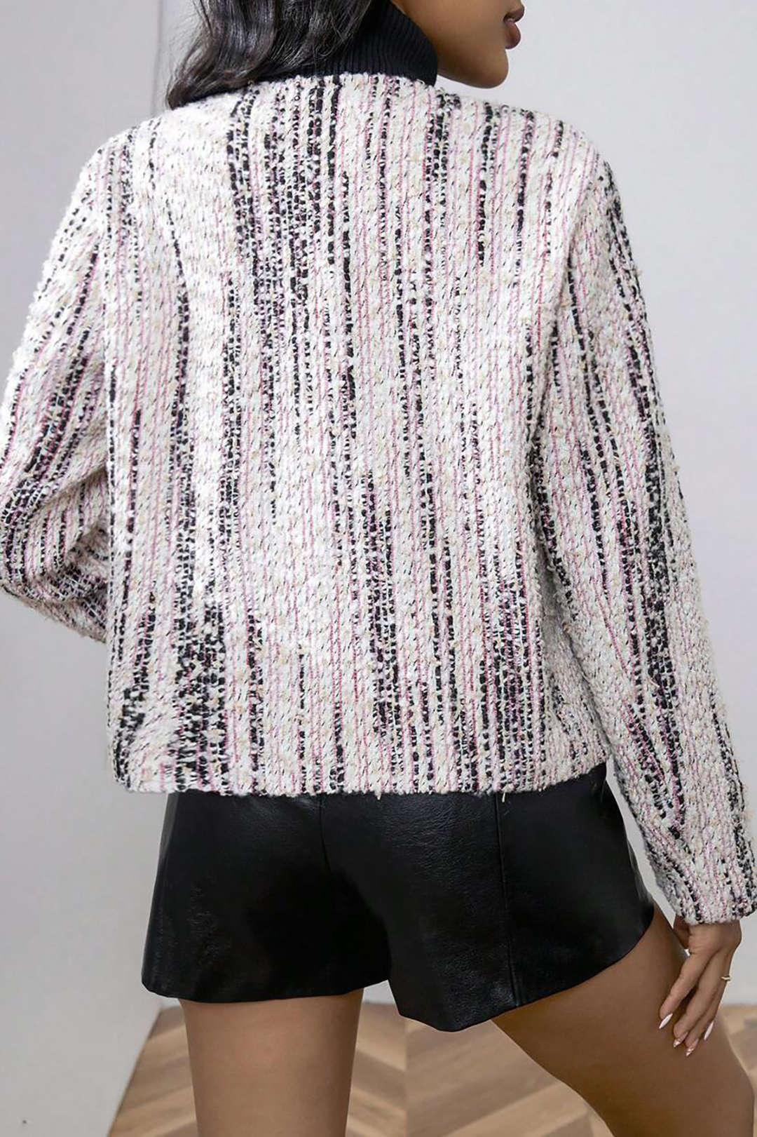 Chic Button Front Round Neck Long Sleeve Tweed Jacket for Y2K and Coquette Aesthetic Chic Button Front Round Neck Long Sleeve Tweed Jacket for Y2K and Coquette Aesthetic