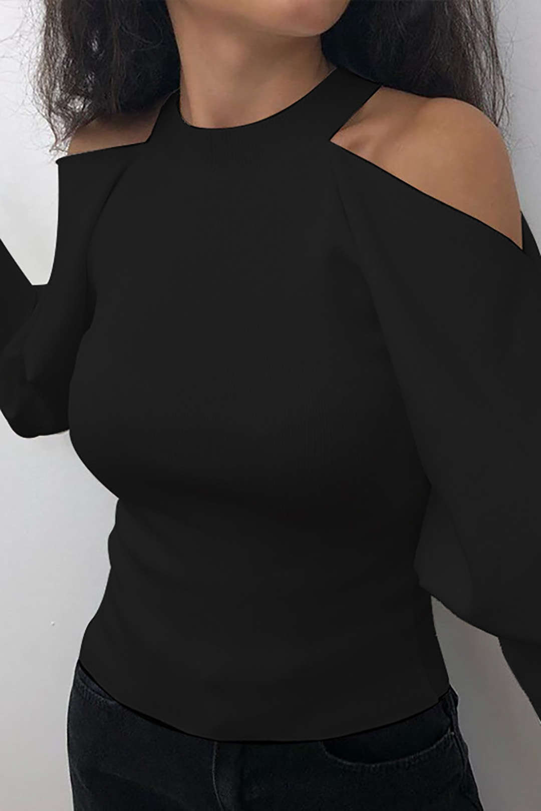 Chic Cold Shoulder Balloon Sleeve Knit Top for Y2K Fashion and Coquette Aesthetic Chic Cold Shoulder Balloon Sleeve Knit Top for Y2K Fashion and Coquette Aesthetic