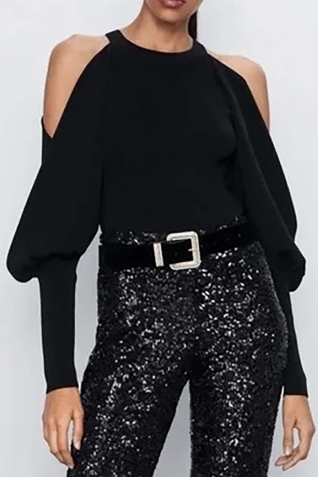 Chic Cold Shoulder Balloon Sleeve Knit Top for Y2K Fashion and Coquette Aesthetic Chic Cold Shoulder Balloon Sleeve Knit Top for Y2K Fashion and Coquette Aesthetic